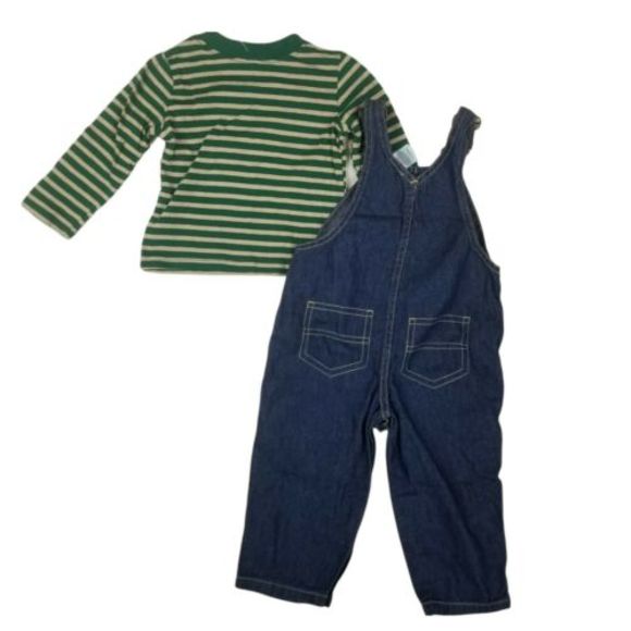 4/$25 Fisher Price Baby 2Pc Overalls Outfit Denim Jeans Long Sleeve Shirt 12mo - Picture 3 of 12